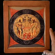 Деревянная икона "Троица Ветхозаветная" — оригинальный подарок — фотография 1